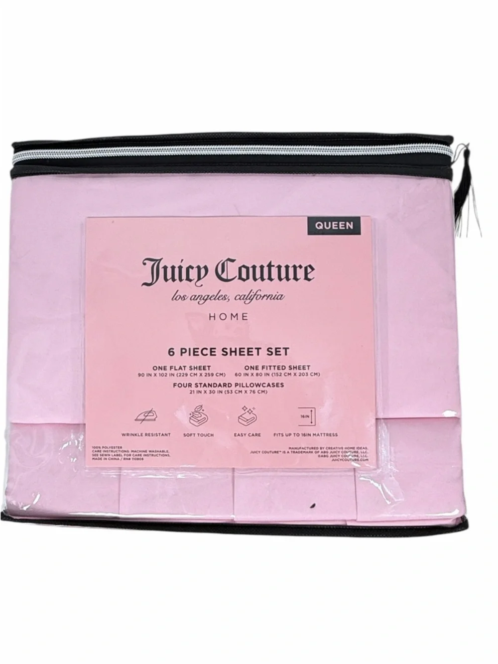 Juicy Couture blush Queen Sheet Set 6 Piece Bedding Set 4 pillowcases NIP Pink
